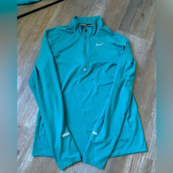 Nike Dri Fit Running Quarter Zip Long Sleeve Jacket Top Athleisure Teal Blue S - Picture 1 of 11